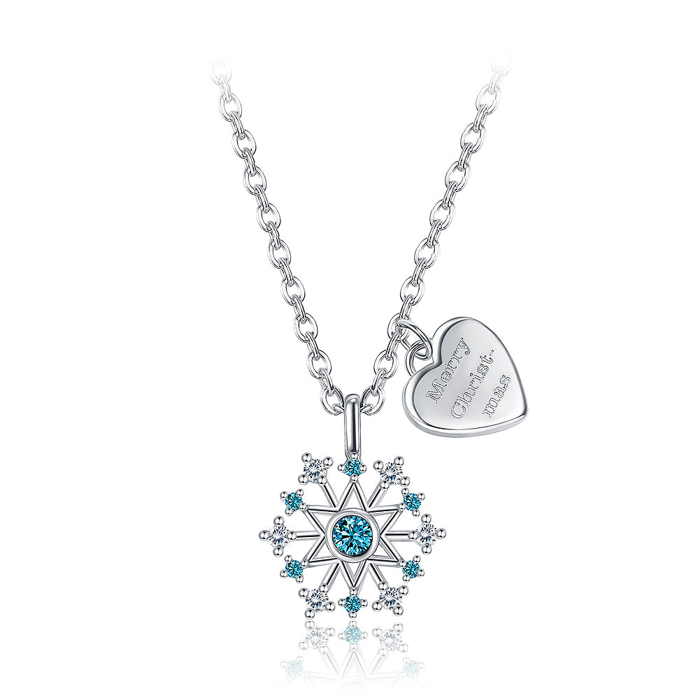 Fashion Snowflake Heart Pendant with Blue Austrian Element Crystal and Necklace