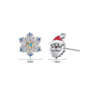 Santa Snowflake Stud Earrings with Blue Austrian Element Crystal