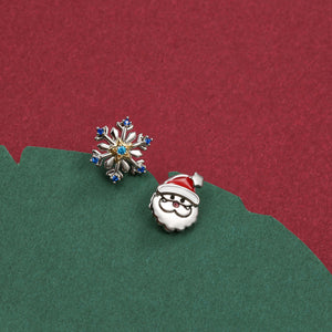 Santa Snowflake Stud Earrings with Blue Austrian Element Crystal