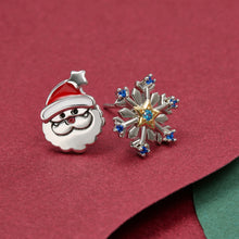 Load image into Gallery viewer, Santa Snowflake Stud Earrings with Blue Austrian Element Crystal