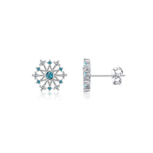 Load image into Gallery viewer, Simple Snowflake Stud Earrings with Blue Austrian Element Crystal