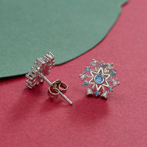 Simple Snowflake Stud Earrings with Blue Austrian Element Crystal