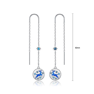 Christmas Elk Earrings with Blue Austrian Element Crystal