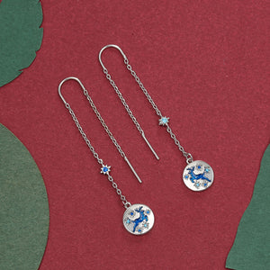 Christmas Elk Earrings with Blue Austrian Element Crystal