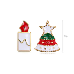 Christmas Tree and Candle Asymmetric Earrings