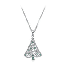 Load image into Gallery viewer, Simple Christmas Tree Pendant with Green Cubic Zircon and Necklace
