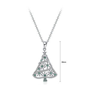 Simple Christmas Tree Pendant with Green Cubic Zircon and Necklace
