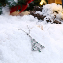 Load image into Gallery viewer, Simple Christmas Tree Pendant with Green Cubic Zircon and Necklace