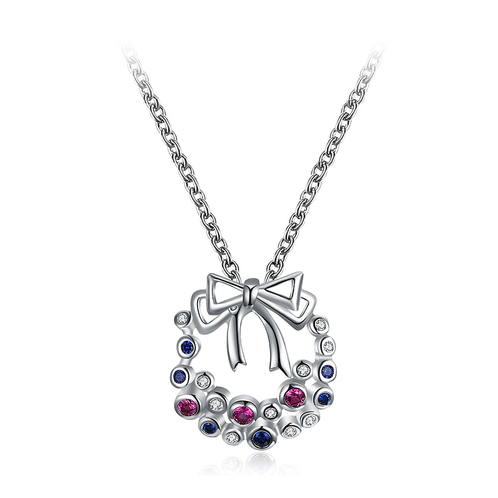 Christmas Bow Pendant with Colored Austrian Element Crystal and Necklace