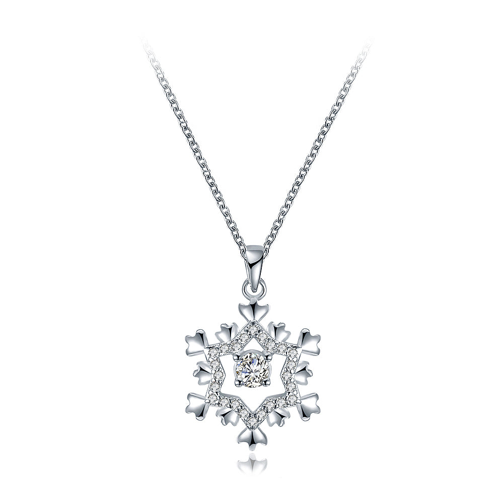 Sparkling Snowflake Pendant with Cubic Zircon and Necklace