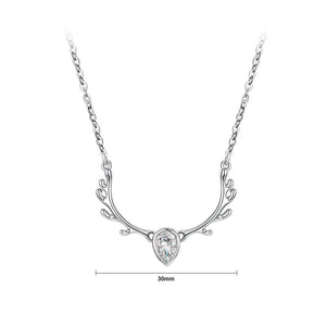 925 Sterling Silver Antler Necklace with Austrian Element Crystal - Glamorousky