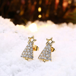 Delicate Christmas Tree Stud Earrings with Austrian Element Crystal