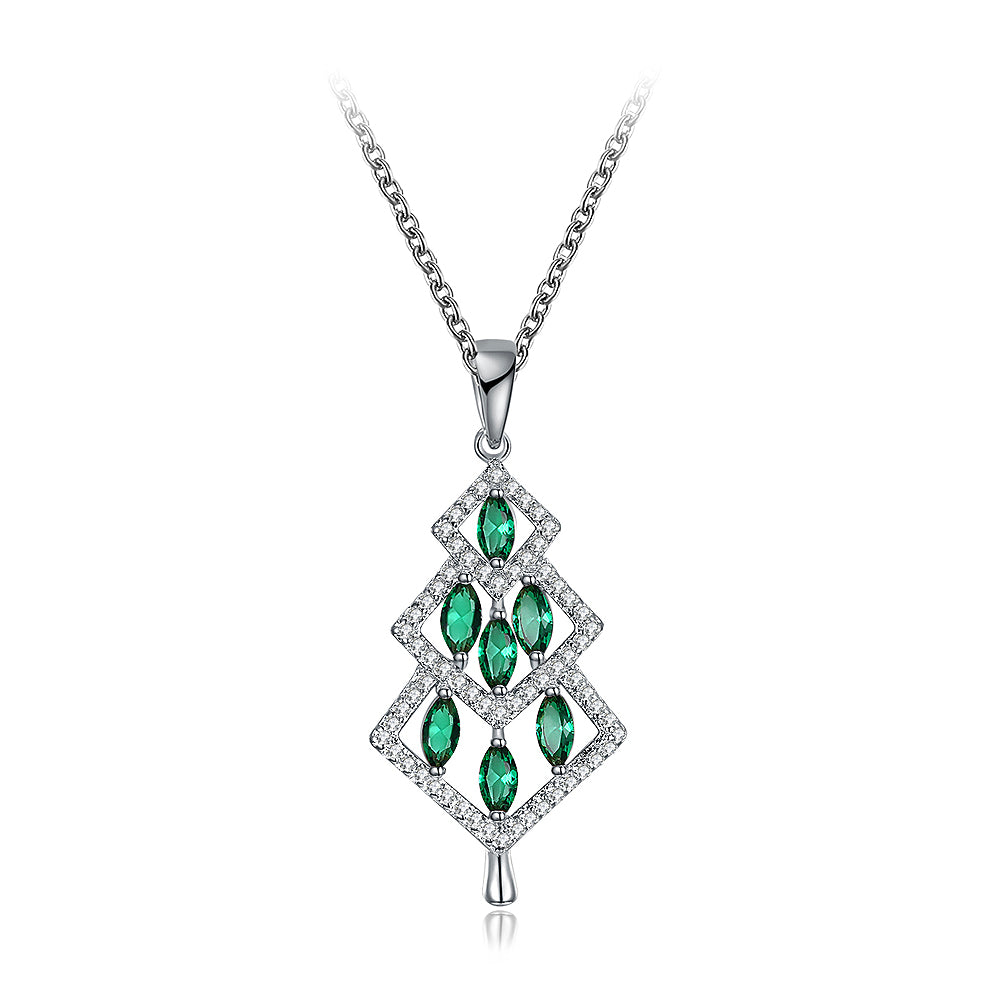 Sparkling Christmas Tree Pendant with Green Austrian Element Crystal and Necklace