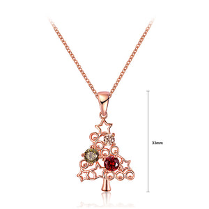 Plated Rose Gold Christmas Tree Pendant with Colored Austrian Element Crystals and Necklace