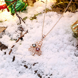 Plated Rose Gold Christmas Tree Pendant with Colored Austrian Element Crystals and Necklace