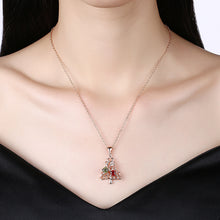 Load image into Gallery viewer, Plated Rose Gold Christmas Tree Pendant with Colored Austrian Element Crystals and Necklace