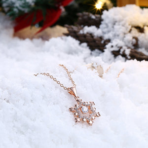 Plated Rose Gold Snowflake Pendant with White Cubic Zircon and Necklace