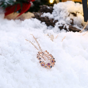 Plated Rose Gold Bow Pendant with Colorful Austrian Element Crystal and Necklace