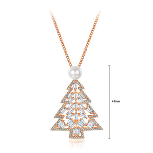 Plated Rose Gold Christmas Tree Pendant with Austrian Element Crystals and Fashion Pearl and Necklace