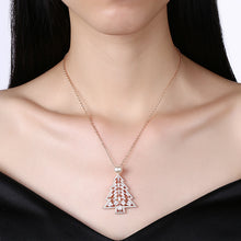 Load image into Gallery viewer, Plated Rose Gold Christmas Tree Pendant with Austrian Element Crystals and Fashion Pearl and Necklace