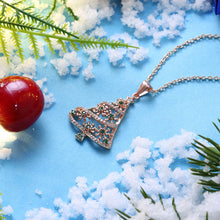 Load image into Gallery viewer, Plated Rose Gold Christmas Tree Pendant with Green Austrian Element Crystal and Necklace