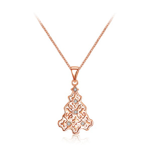 Fashion Rose Gold Christmas Tree Pendant with White Austrian Element Crystal and Necklace