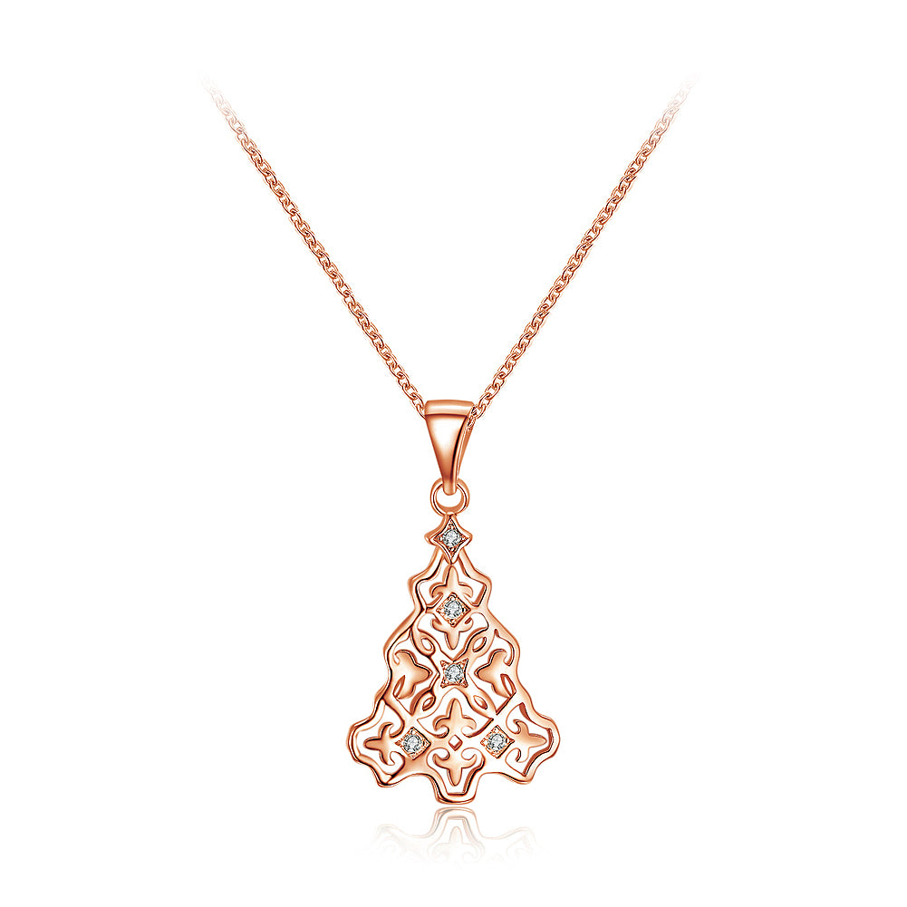 Fashion Rose Gold Christmas Tree Pendant with White Austrian Element Crystal and Necklace