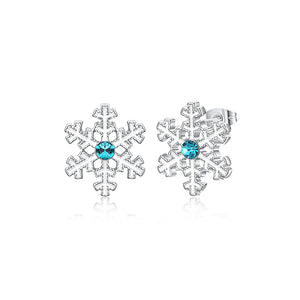 Sparkling Snow Stud Earrings with Blue Austrian Element Crystal