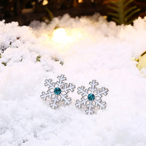 Sparkling Snow Stud Earrings with Blue Austrian Element Crystal