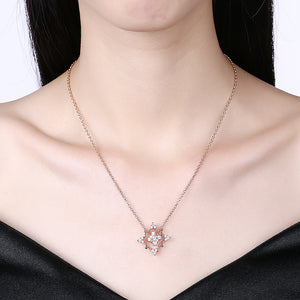 Plated Rose Gold Snowflake Pendant with Austrian Element Crystal and Necklace