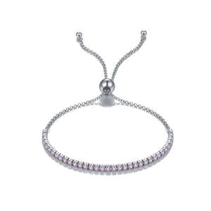 925 Sterling Silver Simple Bracelet with Pink Cubic Zirconia
