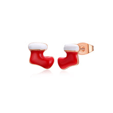 Load image into Gallery viewer, Plated Rose Gold Christmas Socks Stud Earrings