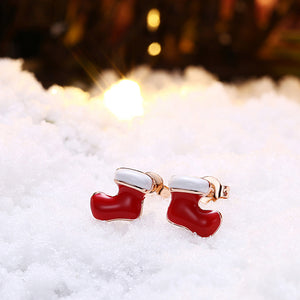 Plated Rose Gold Christmas Socks Stud Earrings