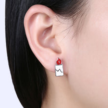 Load image into Gallery viewer, Simple Christmas Tree and Candle Asymmetric Stud Earrings