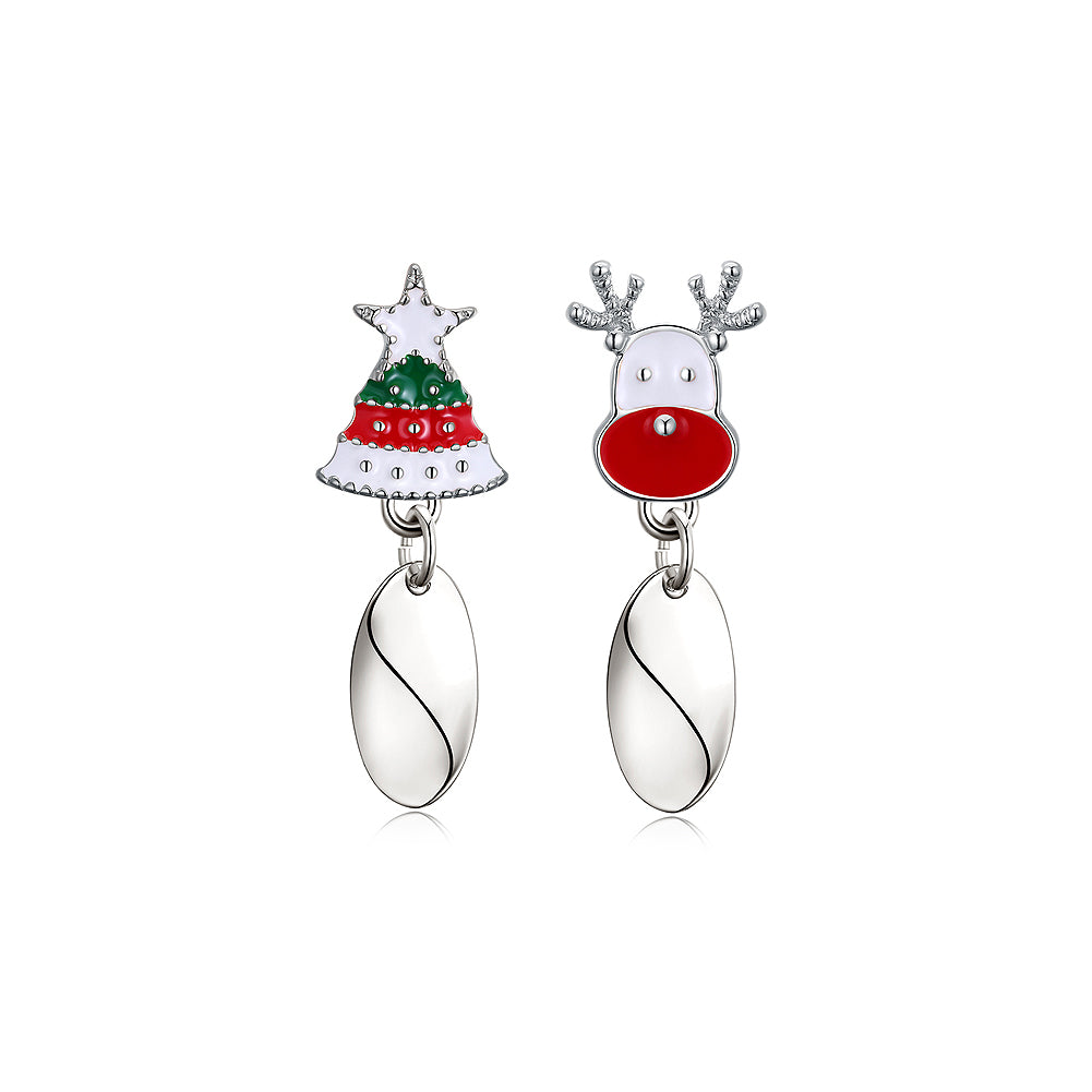 Cute Christmas Tree and Elk Asymmetric Earrings