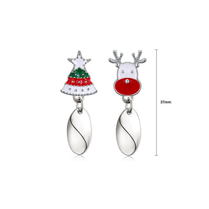 Cute Christmas Tree and Elk Asymmetric Earrings