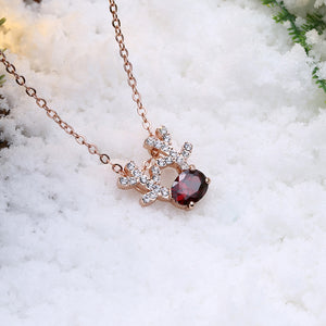 Plated Rose Gold Deer Pendant with Red Austrian Element Crystal and Necklace