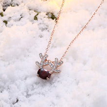 Load image into Gallery viewer, Plated Rose Gold Deer Pendant with Red Austrian Element Crystal and Necklace