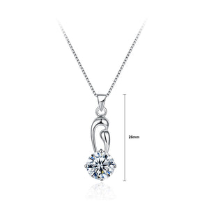 925 Sterling Silver Simple Pendant In with Cubic Zircon and Necklace