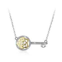 Load image into Gallery viewer, 925 Sterling Silver Key Necklace with Austrian Element Crystal and Necklace