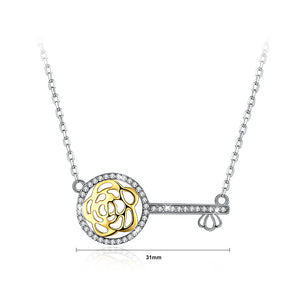 925 Sterling Silver Key Necklace with Austrian Element Crystal and Necklace