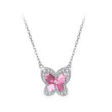 Load image into Gallery viewer, 925 Sterling Silver Pink Butterfly Necklace with Austrian Element Crystal