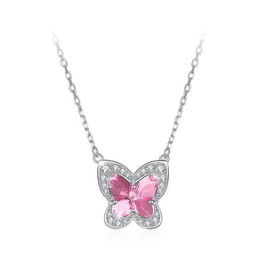 925 Sterling Silver Pink Butterfly Necklace with Austrian Element Crystal