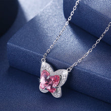 Load image into Gallery viewer, 925 Sterling Silver Pink Butterfly Necklace with Austrian Element Crystal