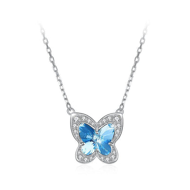 925 Sterling Silver Blue Butterfly Necklace with Austrian Element Crystal - Glamorousky