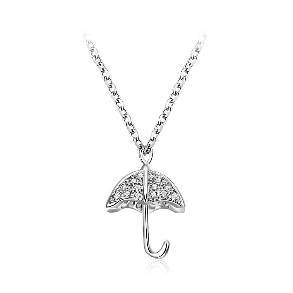 925 Sterling Silver Umbrella Pendant with Austrian Element Crystal and Necklace