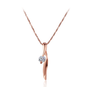 Simple Rose Gold Plated Water Drop Pendant with Austrian Element Crystal and Necklace