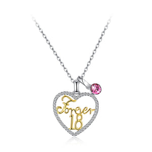 925 Sterling Silver Heart Pendant with Austrian Element Crystal and Necklace