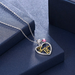 925 Sterling Silver Heart Pendant with Austrian Element Crystal and Necklace
