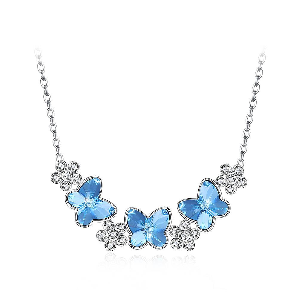 925 Sterling Silver Butterfly Necklace with Blue Austrian Element Crystal - Glamorousky